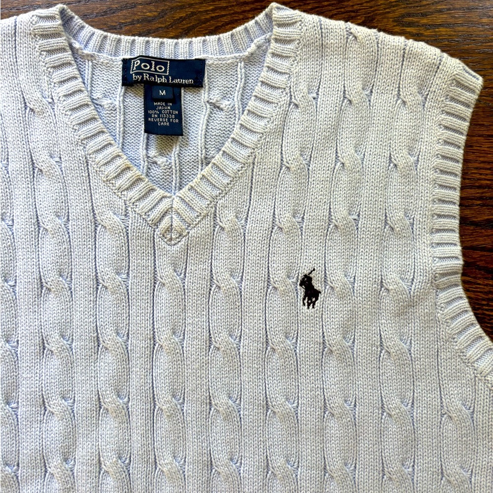 Polo by Ralph Lauren Light Blue V-Neck Cable Knit Sweater Vest